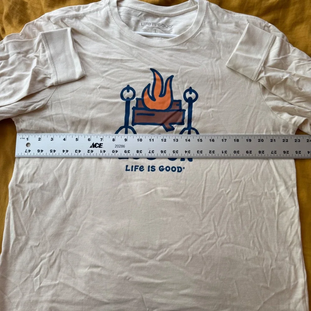 Life is Good Mens Log On Campfire Long Sleeve Crusher‎ Tee Cream Large